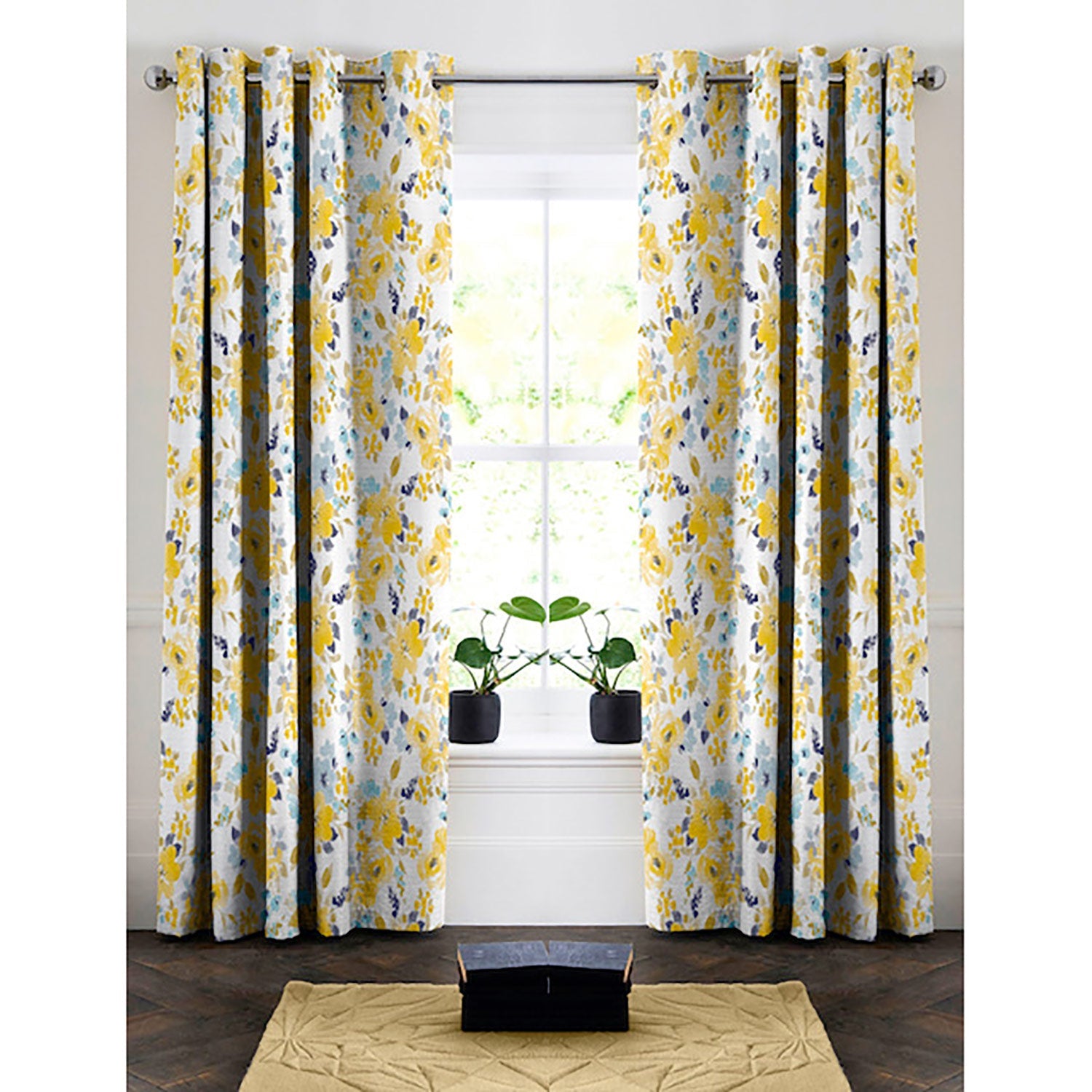 Oliver Printed Watercolor Floral Room Darkening Grommet Window Panel, 50x84 Inches