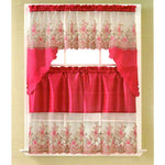 Irina Floral Sequins Kitchen Curtain Set, Swag Valance 60x36, 30x36 Inches