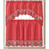 Jovie  Christmas Tree Kitchen Curtain Set with Fringes, Red, Swag Valance 60x36, Tiers 30x36 Inches