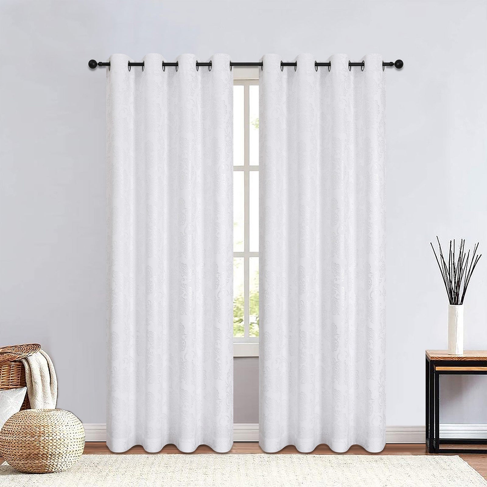 Silas Damask Metallic Grommet Room Darkening Window Panel, 52x84 Inches