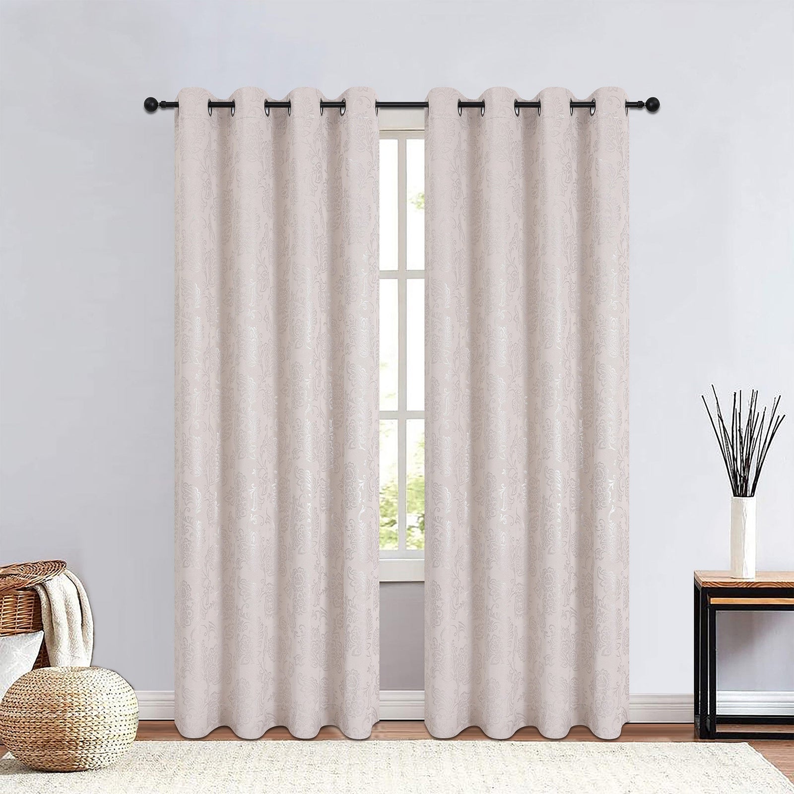 Silas Damask Metallic Grommet Room Darkening Window Panel, 52x84 Inches