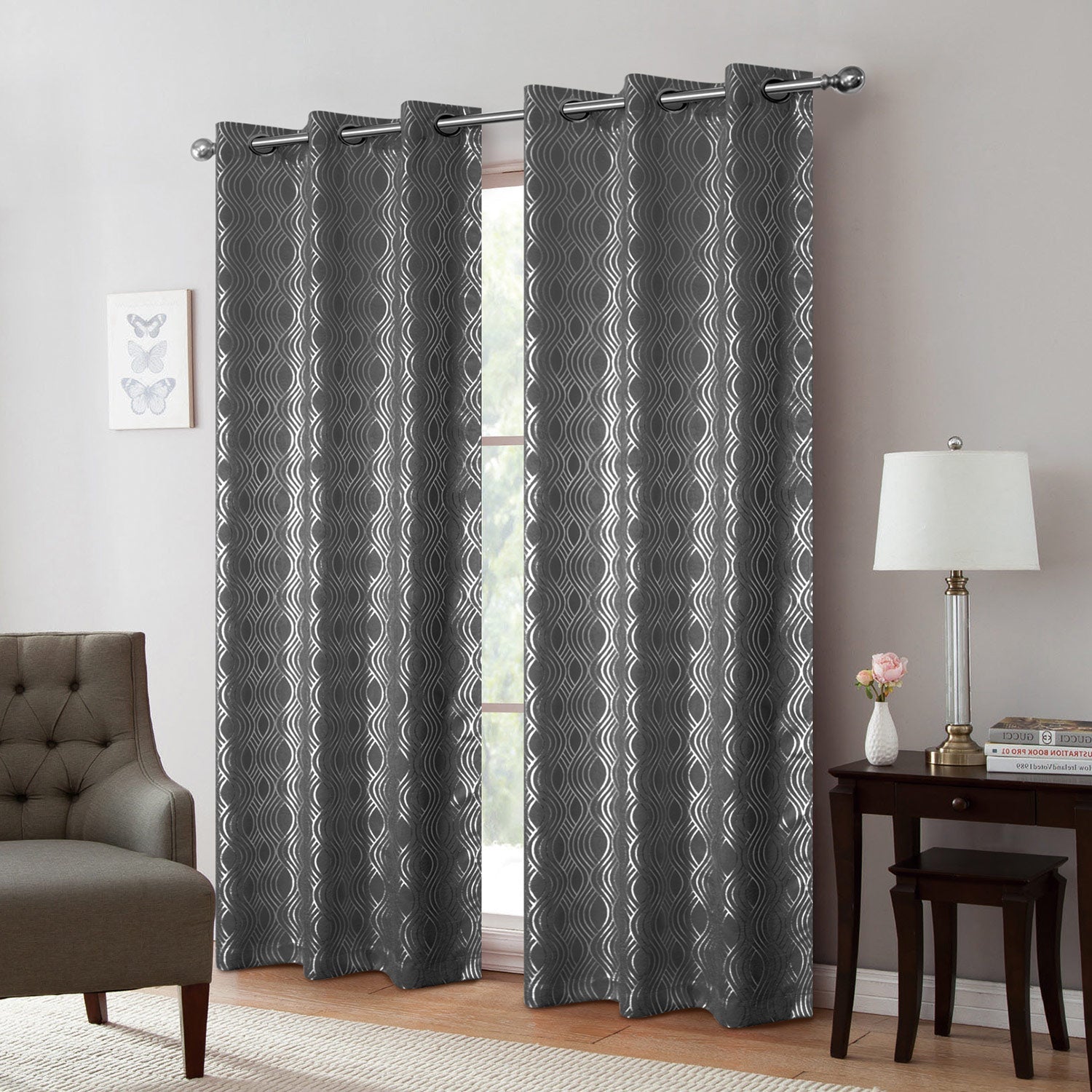 Delancy Foil Print Room Darkening Grommet Window Panel, 54x84 Inches