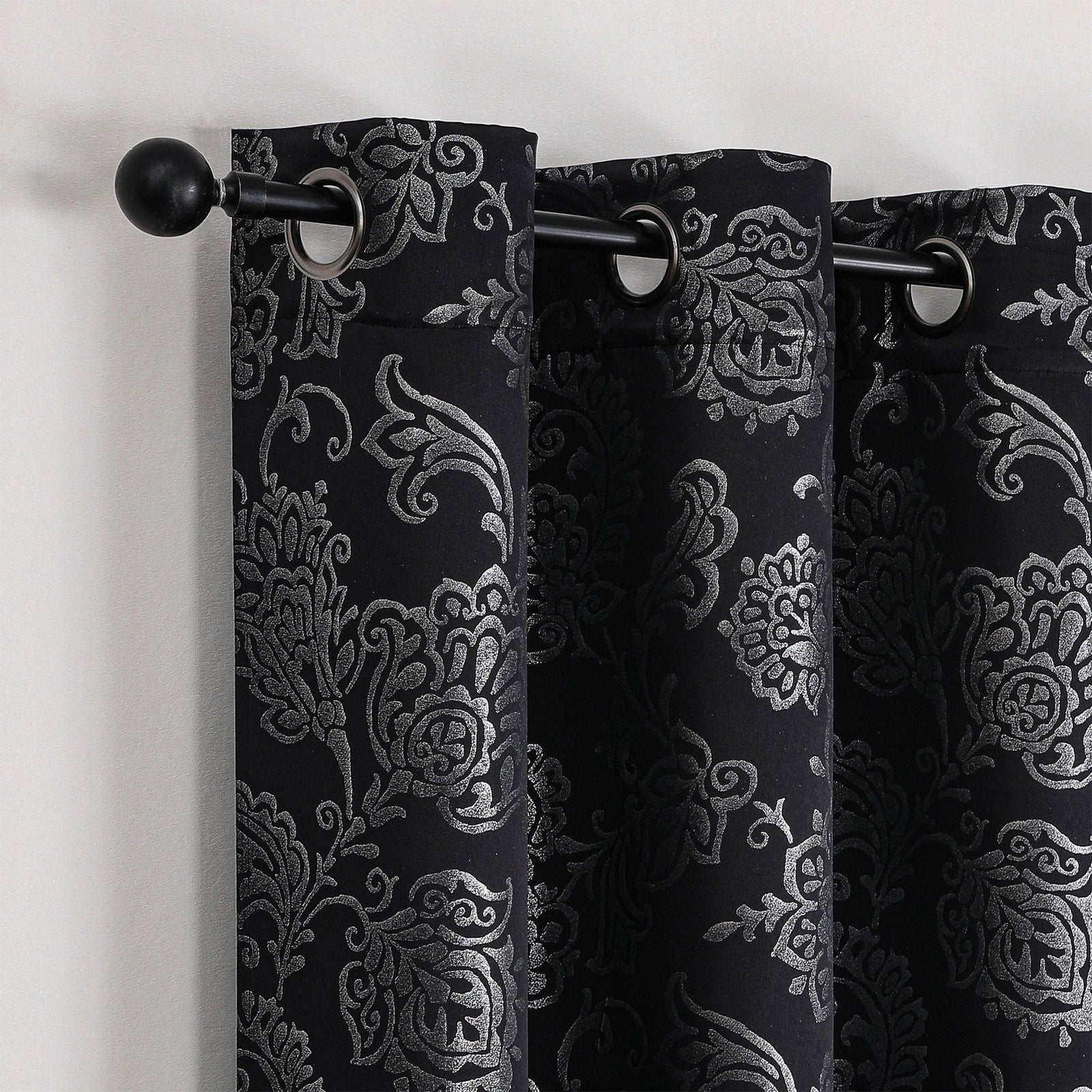 Silas Damask Metallic Grommet Room Darkening Window Panel, 52x84 Inches