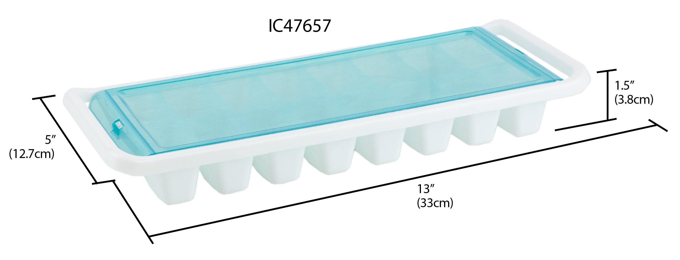 Home Basics 16 Compartment Square Plastic Stackable Ice Cube Tray with Snap-on Cover, Blue