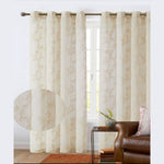 Cooper Leaf Embroidered Sheer Grommet Window Curtain Panel, 54x84 Inches