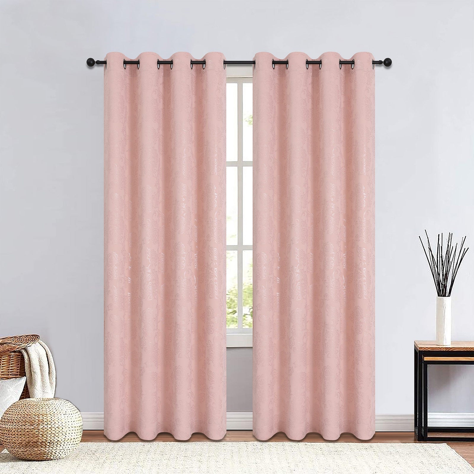 Silas Damask Metallic Grommet Room Darkening Window Panel, 52x84 Inches