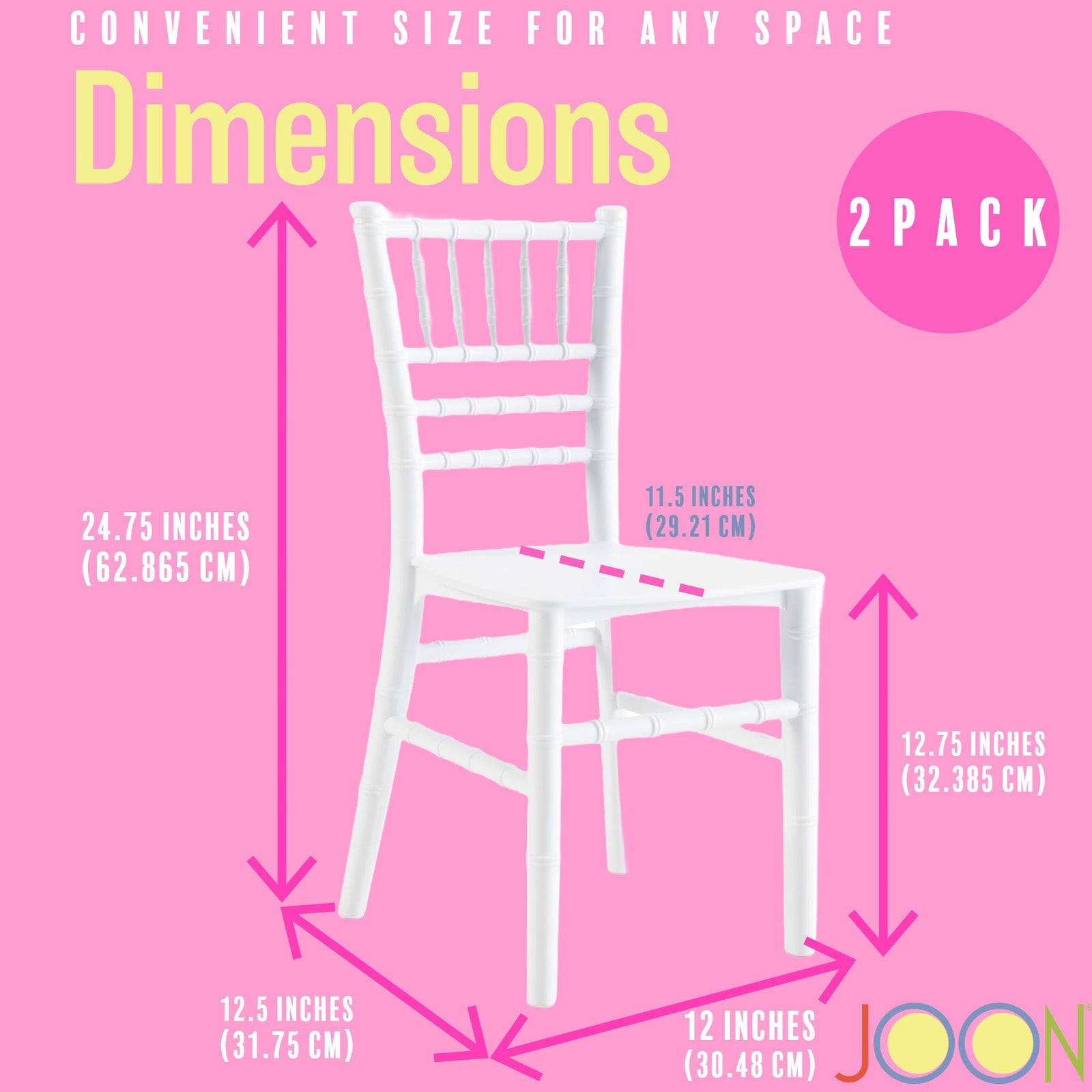 JOON 2 Pack Kids Tiffany Chiavari Chairs, 25x13x14.5 Inches