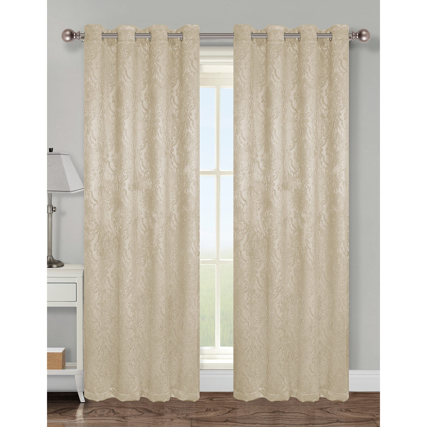 Mabel Damask Room Darkening Grommet Window Panel, 54x84 Inches