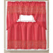 Juana Floral Kitchen Curtain Set with Fringes, Red, Swag Valance 60x36, Tiers 30x36 Inches