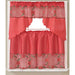 Noella Poinsettia Floral Kitchen Curtain Set with Fringes, Red, Swag Valance 60x36, Tiers 30x36 Inches