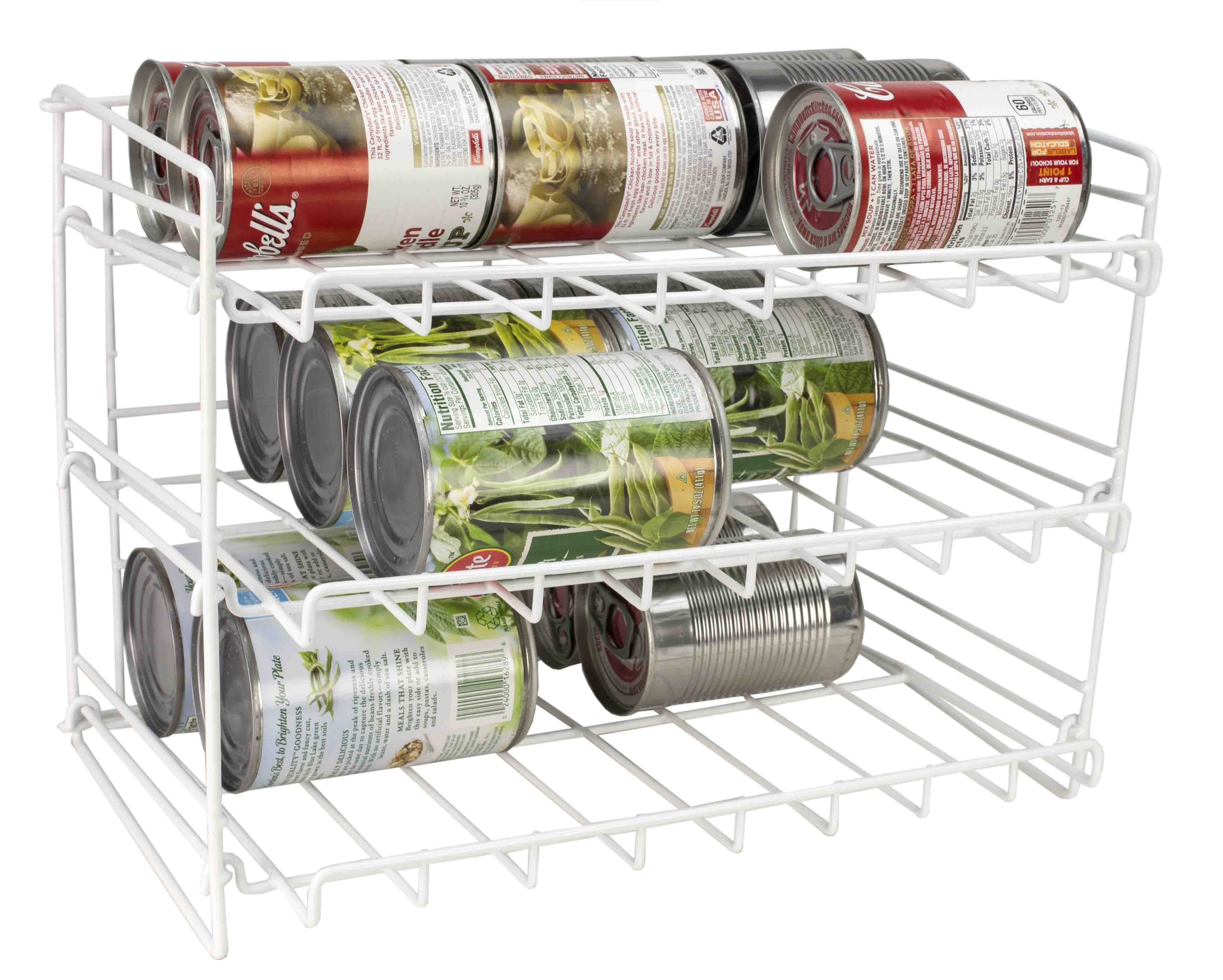 Home Basics Can Rack Organizer Food Soda Can Dispenser, White, 10.6x14x10.5 Inches