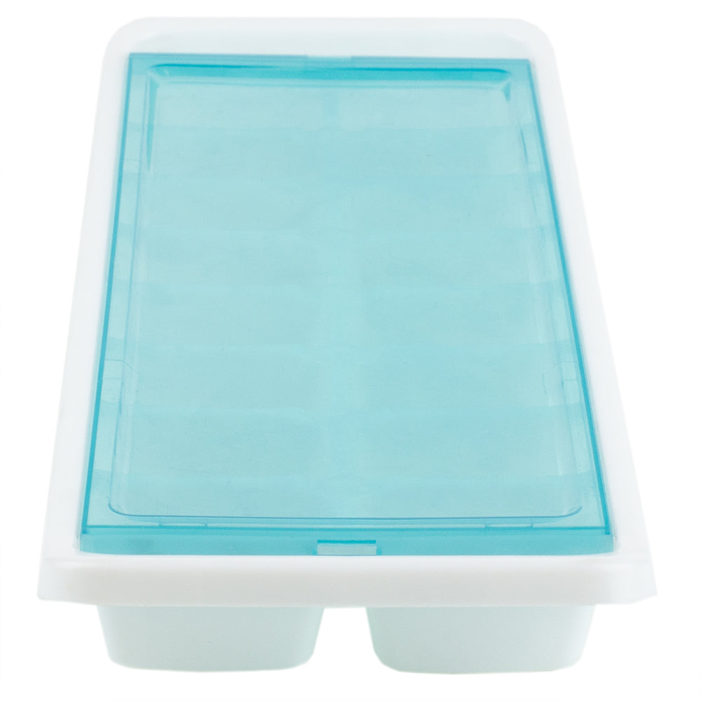 Home Basics 16 Compartment Square Plastic Stackable Ice Cube Tray with Snap-on Cover, Blue