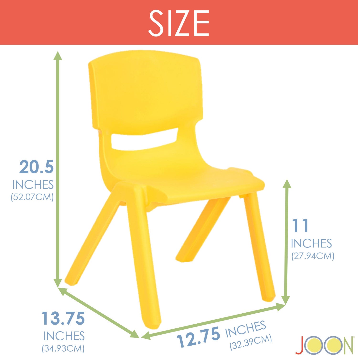 JOON Stackable Plastic Kids Learning Chairs, Yellow, 20.5x12.75X11 Inches, 2-Pack (Pack of 2)