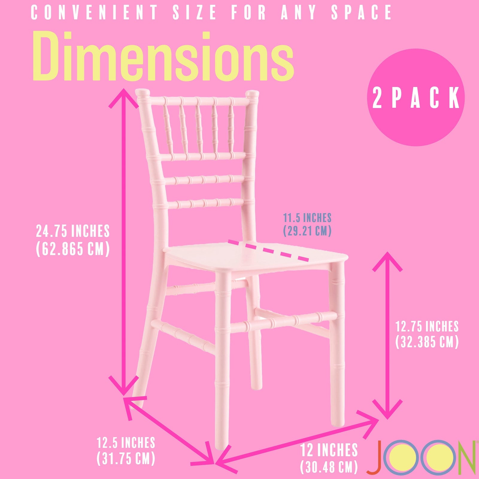 JOON 2 Pack Kids Tiffany Chiavari Chairs, 25x13x14.5 Inches
