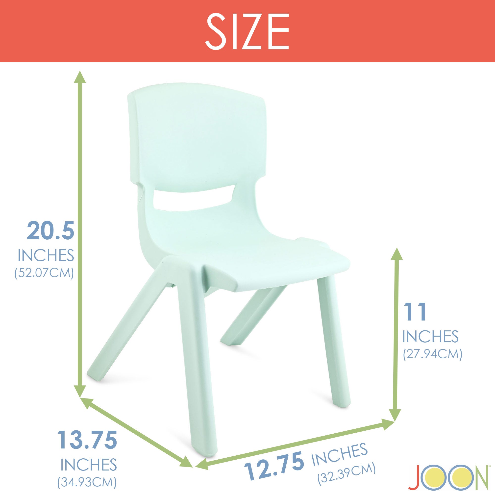JOON Stackable Plastic Kids Learning Chairs, Mint Green, 20.5x12.75X11 Inches, 2-Pack (Pack of 2)