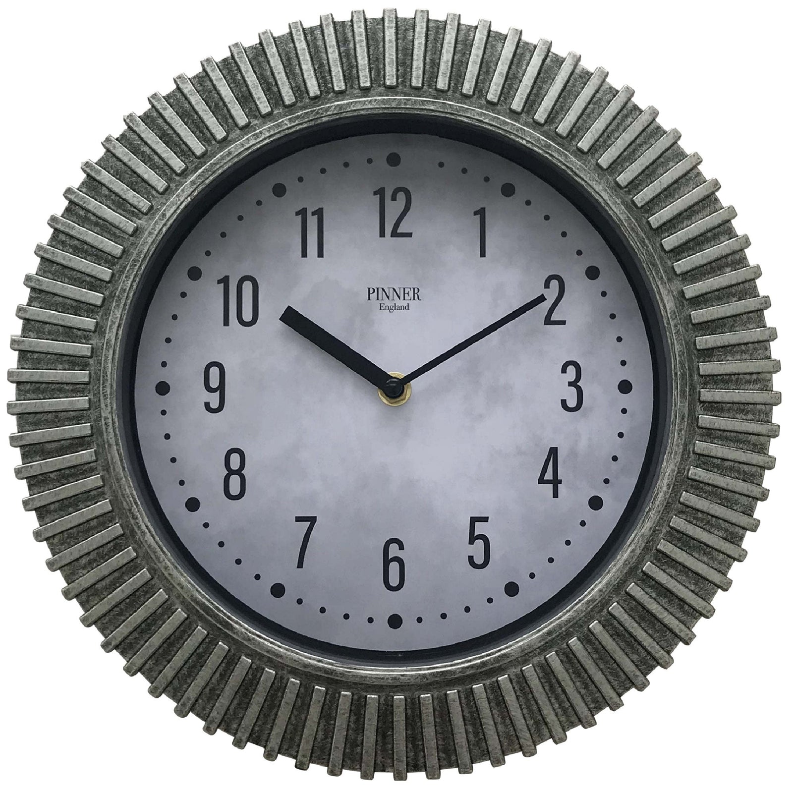 PREMIUS Brushed Round Ridged Analog Wall Clock, Silver, 12 Inches