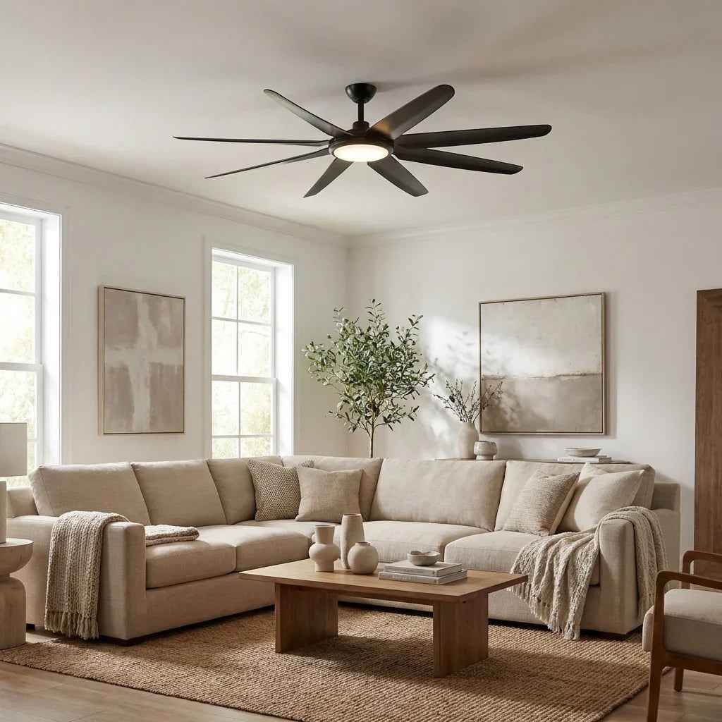 65" Industrial DC Motor Downrod Mount Ceiling Fan with Lighting and Remote Control