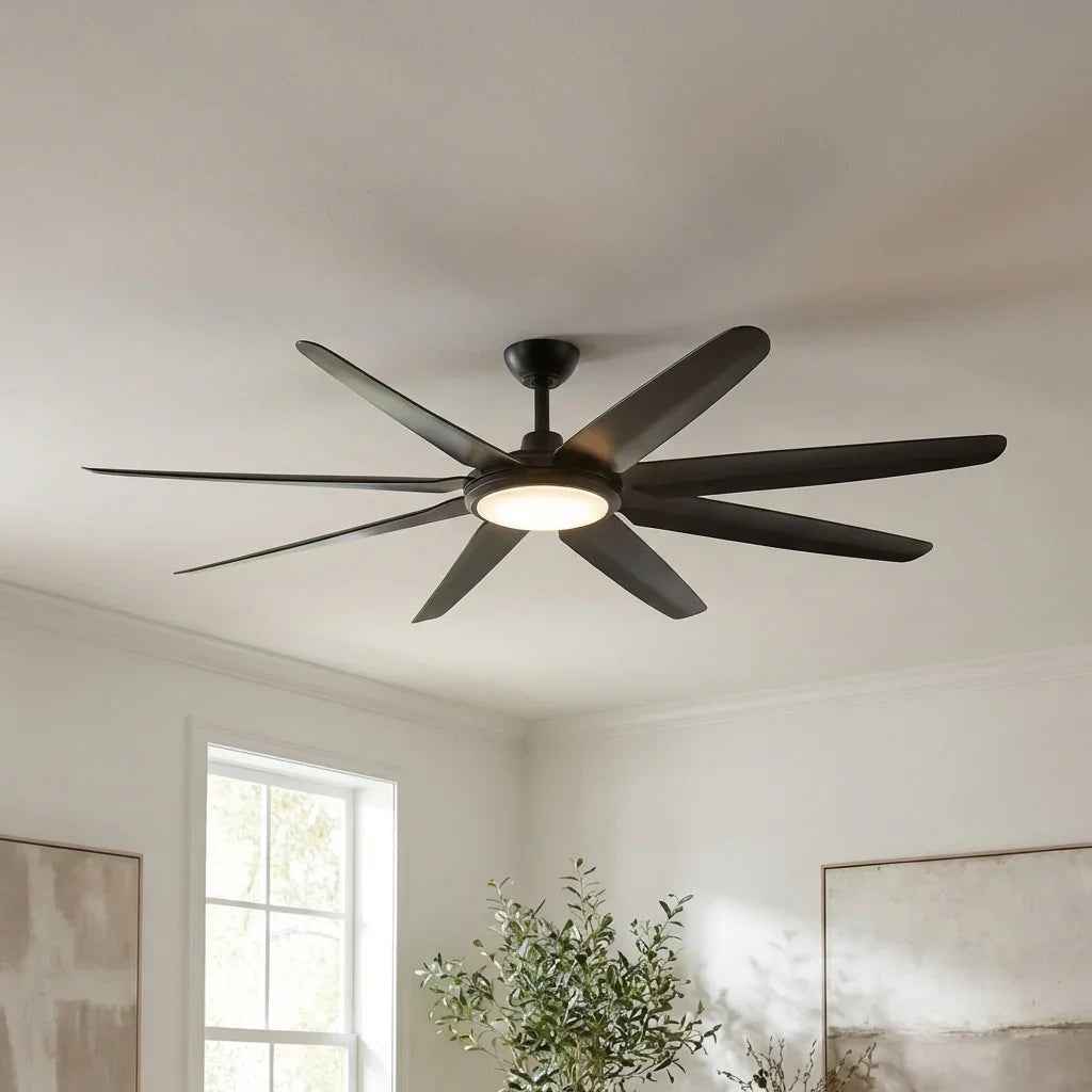 65" Industrial DC Motor Downrod Mount Ceiling Fan with Lighting and Remote Control