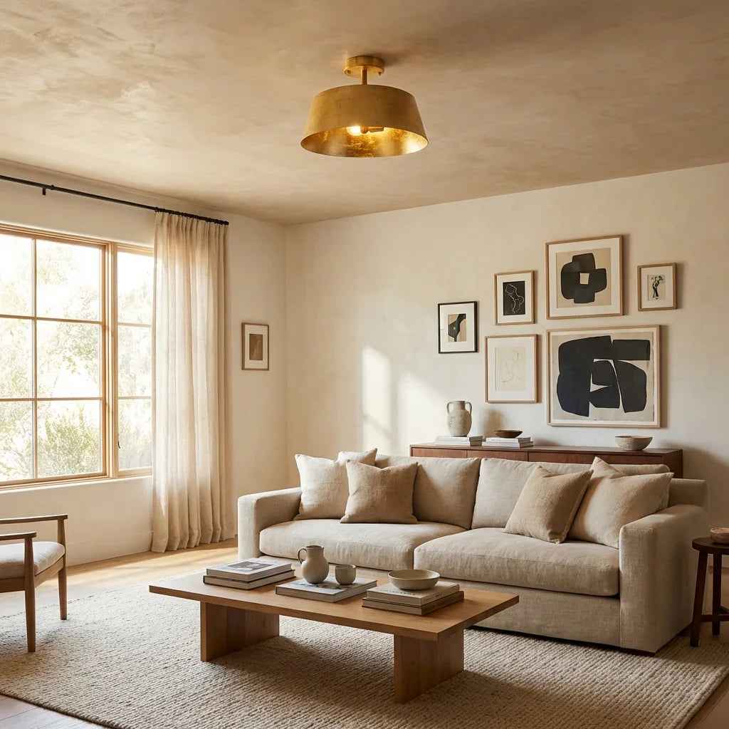 3-Light Golden Semi Flush Mount Lighting