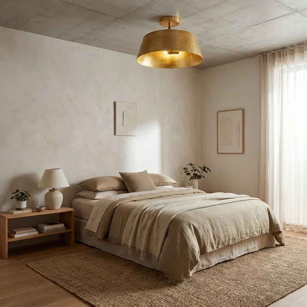 3-Light Golden Semi Flush Mount Lighting