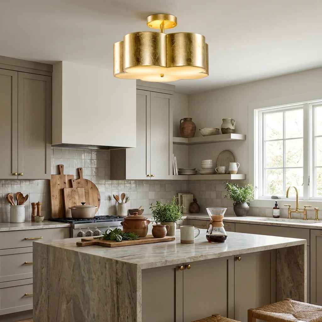 Golden Modern Semi Flush 3-Light Ceiling Lighting