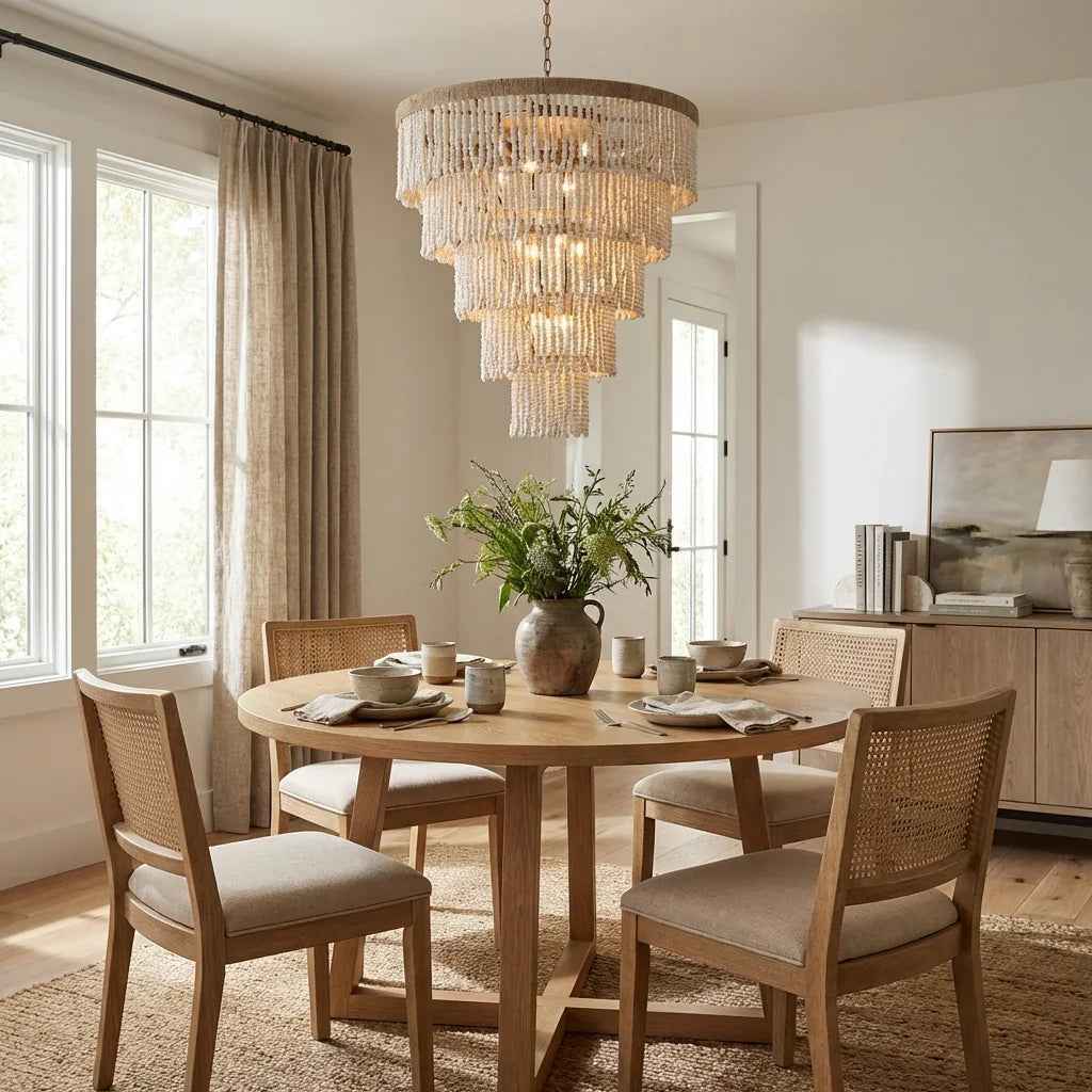 32 Inch Nelly 9-Light Bohemia Wood Beaded Chandelier