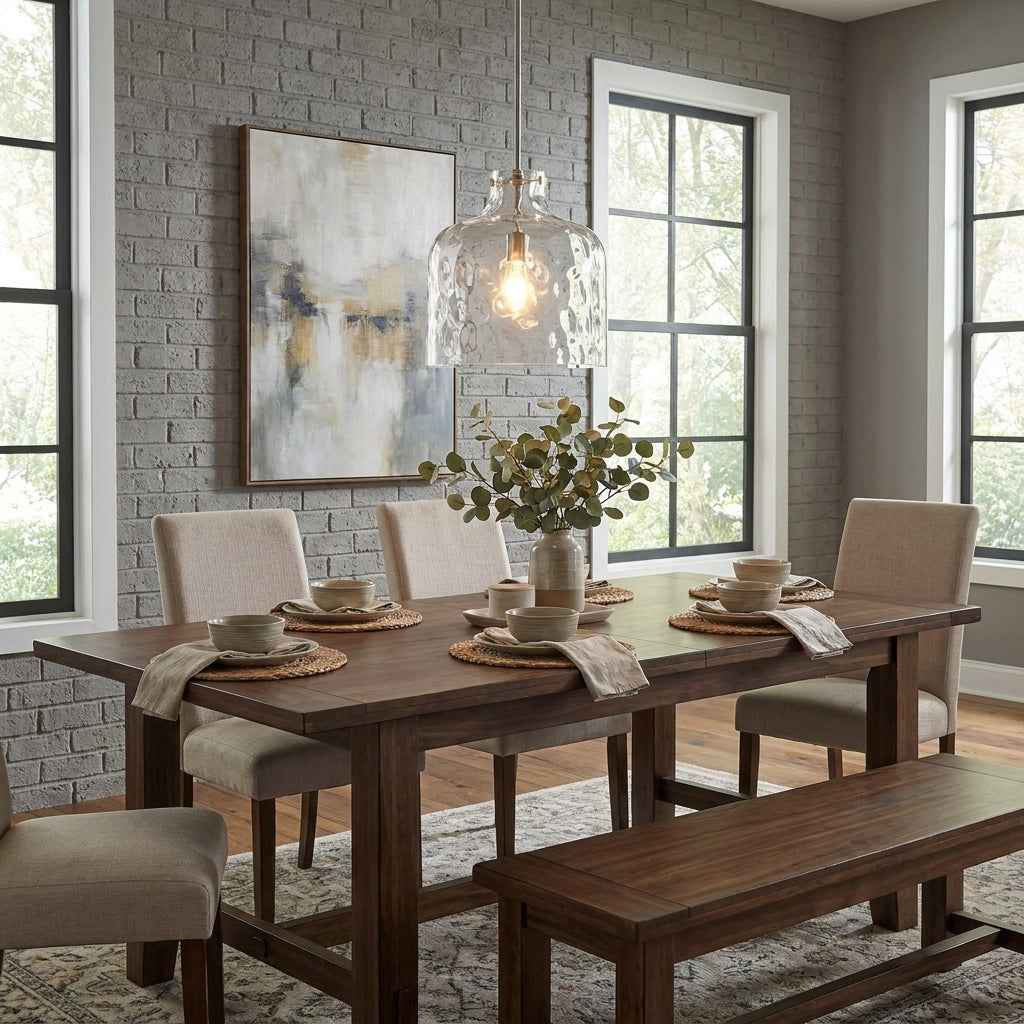 Kara Farmhouse 1-Light Textured Glass Nickel Island Pendant Light