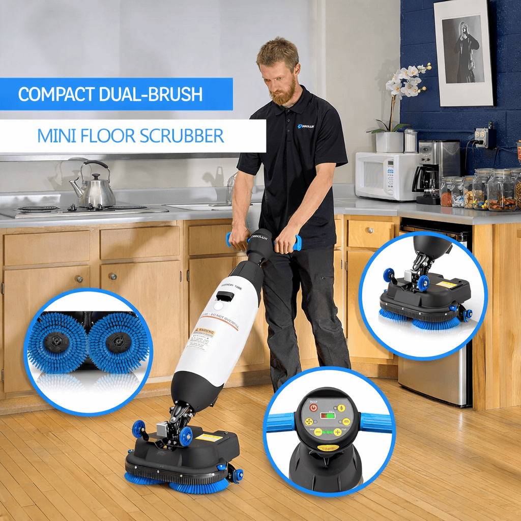 Prolux PLCC430BN Cordless Commercial Micro Dual Brush Floor Cleaner, Scrubber and Buffer