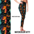 Watercolor Black Kitty Cat Leggings with Pockets Full Length