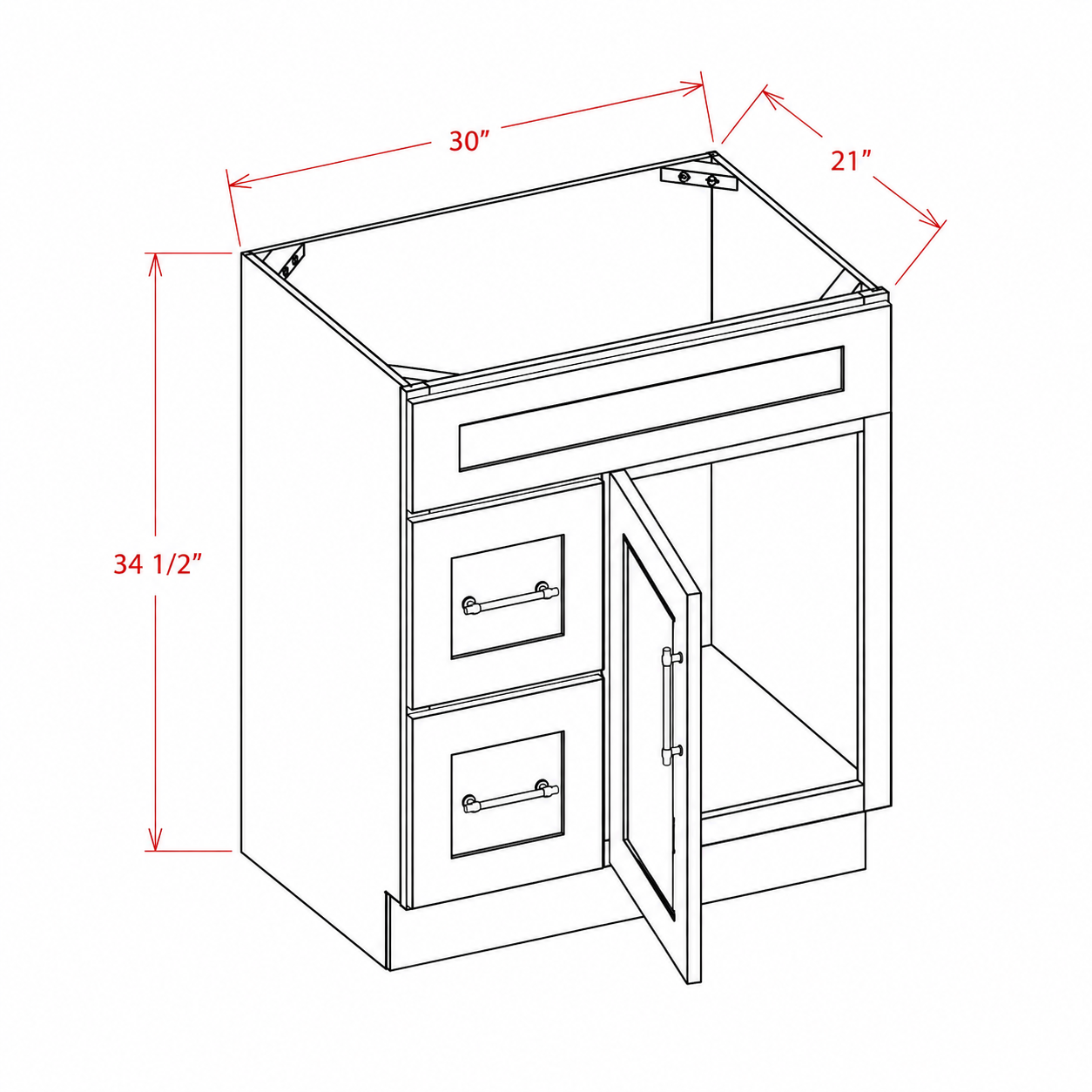 30 Inch Navy Blue Shaker Single Sink Bathroom Vanity with Drawers on the Left