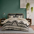 3 Piece Cotton and Flax Linen Blend Comforter Set with Chenille Trim - Full/Queen, White+Black