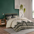 3 Piece Cotton and Flax Linen Blend Comforter Set with Chenille Trim - Full/Queen, White+Black