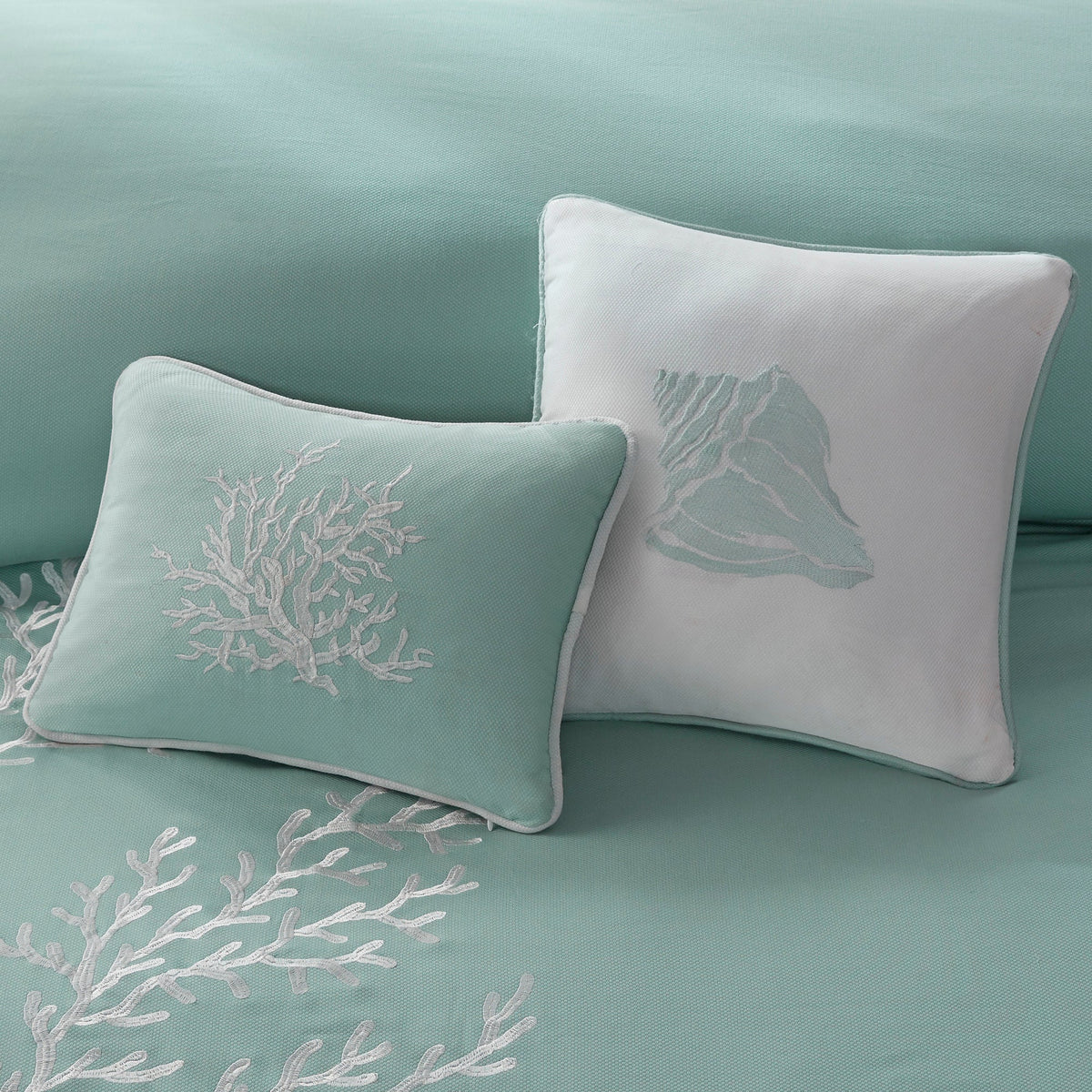 Aqua Duvet Cover Mini Set with White Coral Embroidery - King/Cal King