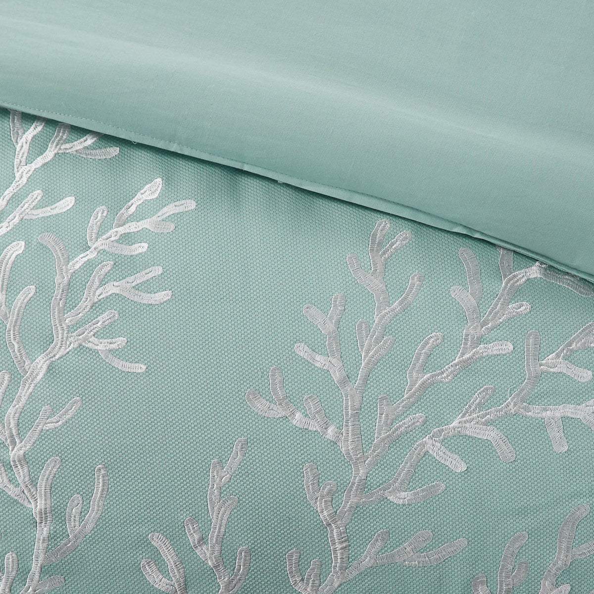 Aqua Duvet Cover Mini Set with White Coral Embroidery - King/Cal King