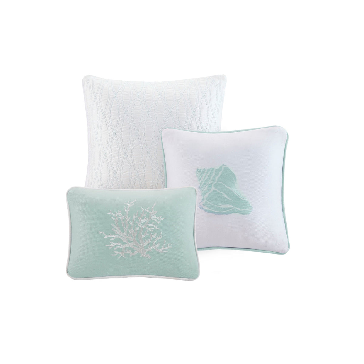 Aqua Duvet Cover Mini Set with White Coral Embroidery - King/Cal King