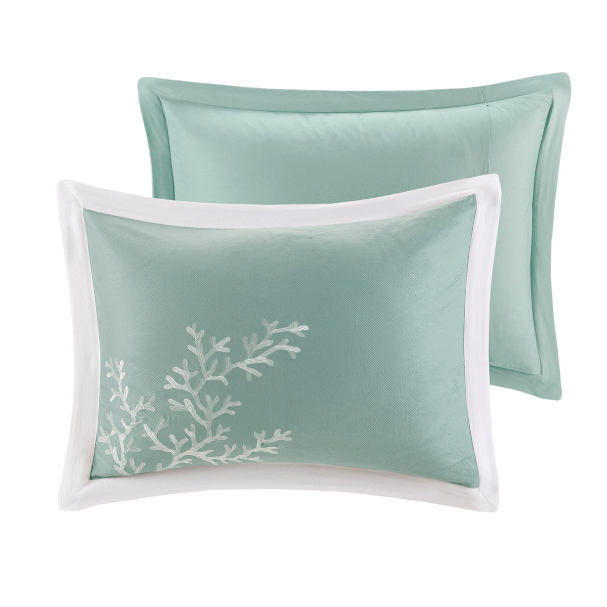 Aqua Duvet Cover Mini Set with White Coral Embroidery - King/Cal King