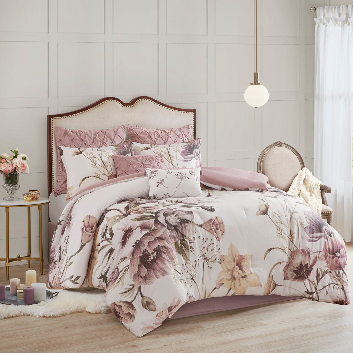 Blush Cotton Printed Comforter Set with Hypoallergenic Filling - King