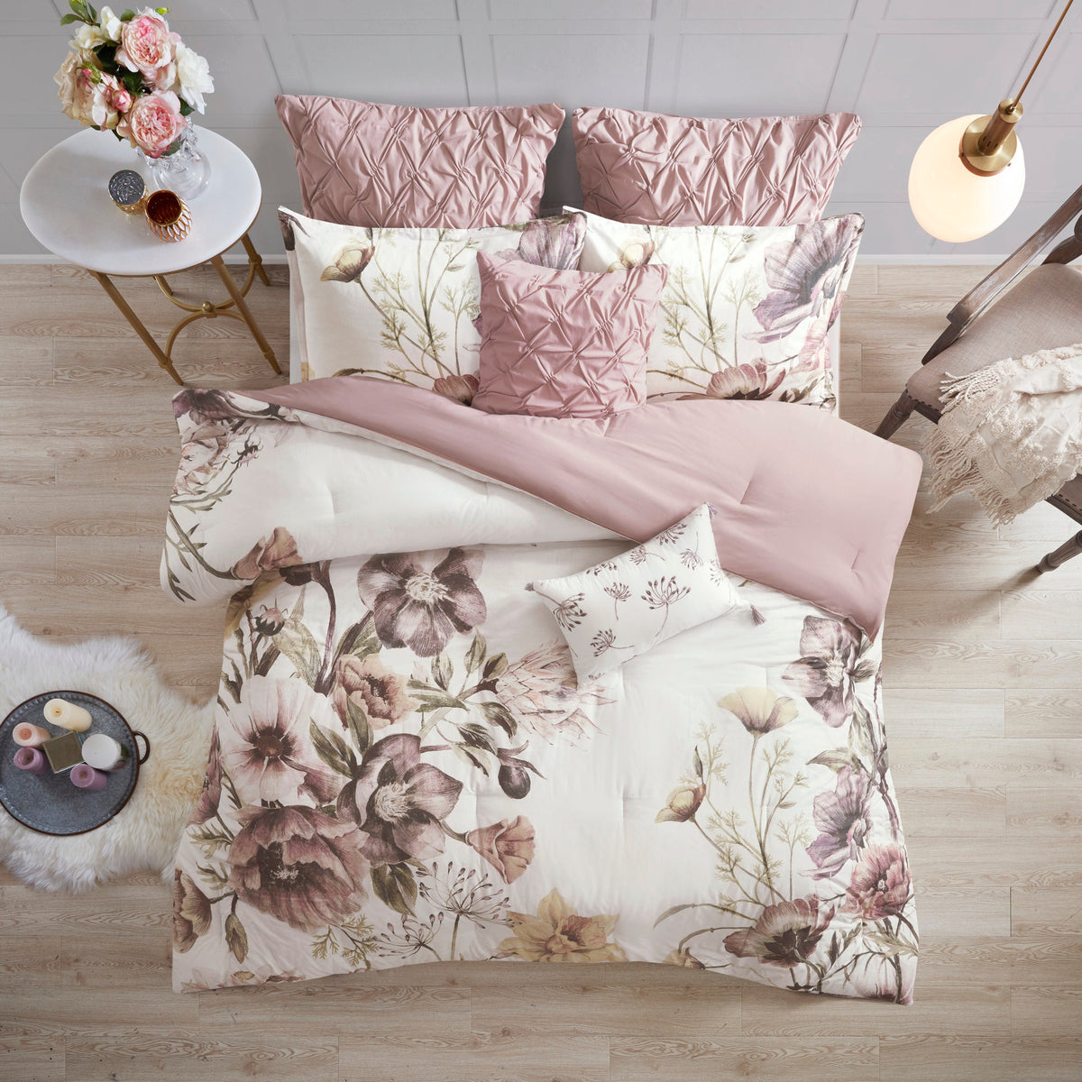 Blush Cotton Printed Comforter Set with Hypoallergenic Filling - King