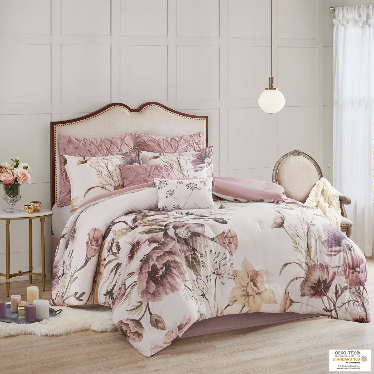 Blush Cotton Printed Comforter Set with Hypoallergenic Filling - King