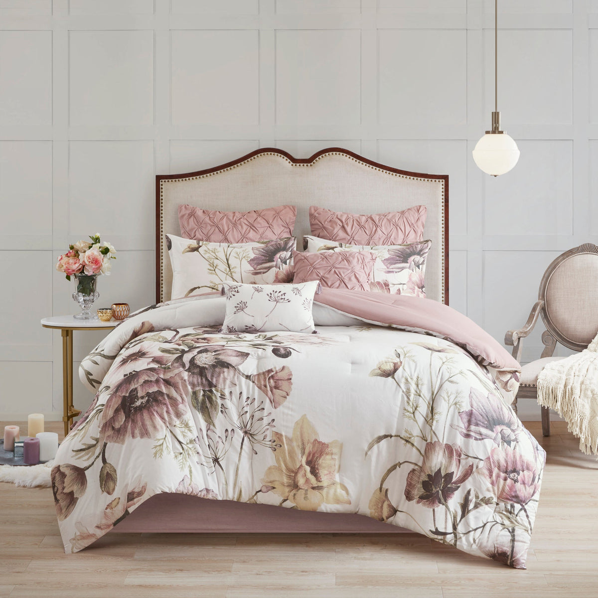 Blush Cotton Printed Comforter Set with Hypoallergenic Filling - King