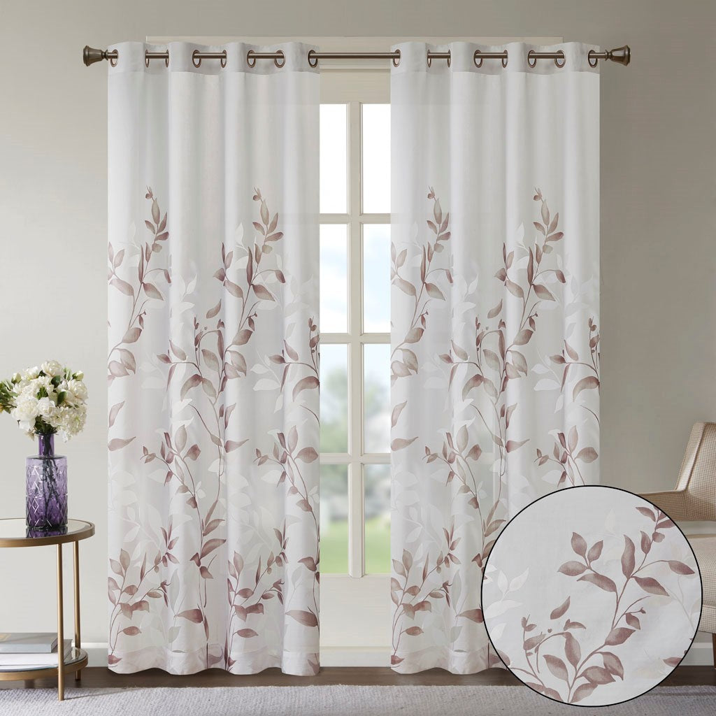 Burnout Printed Curtain Panel with Silver Grommets - Semi-Sheer