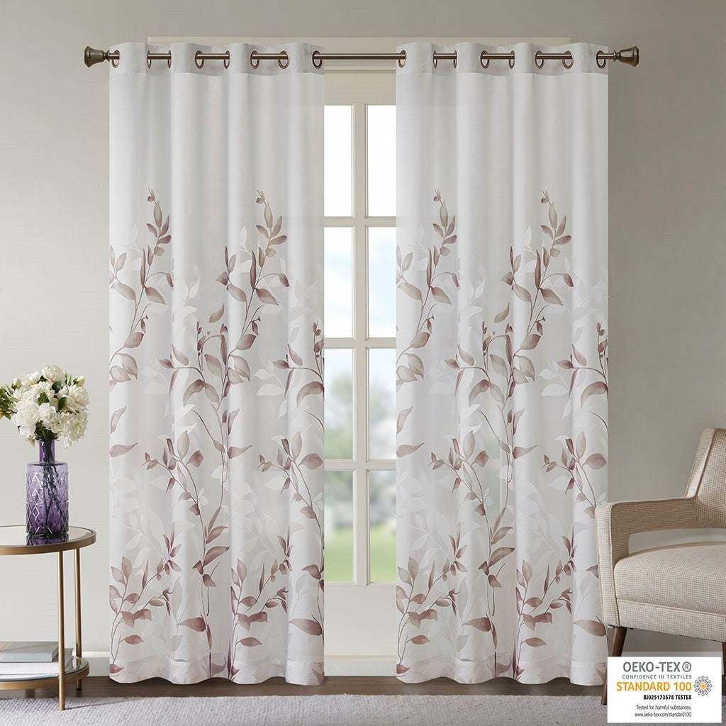 Burnout Printed Curtain Panel with Silver Grommets - Semi-Sheer
