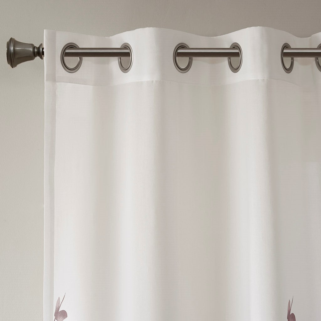 Burnout Printed Curtain Panel with Silver Grommets - Semi-Sheer