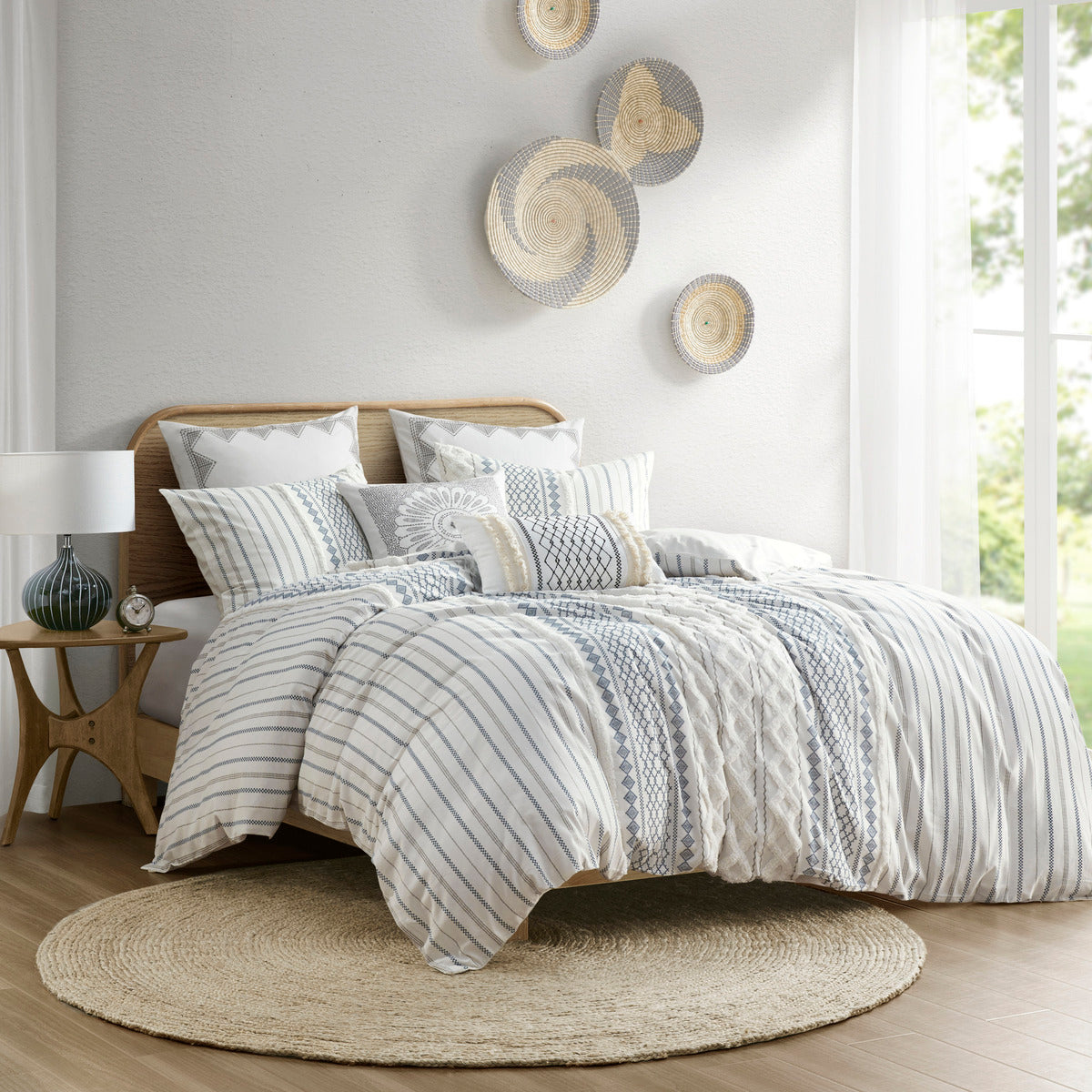 Cotton Printed Duvet Cover Set with Chenille - Full/Queen