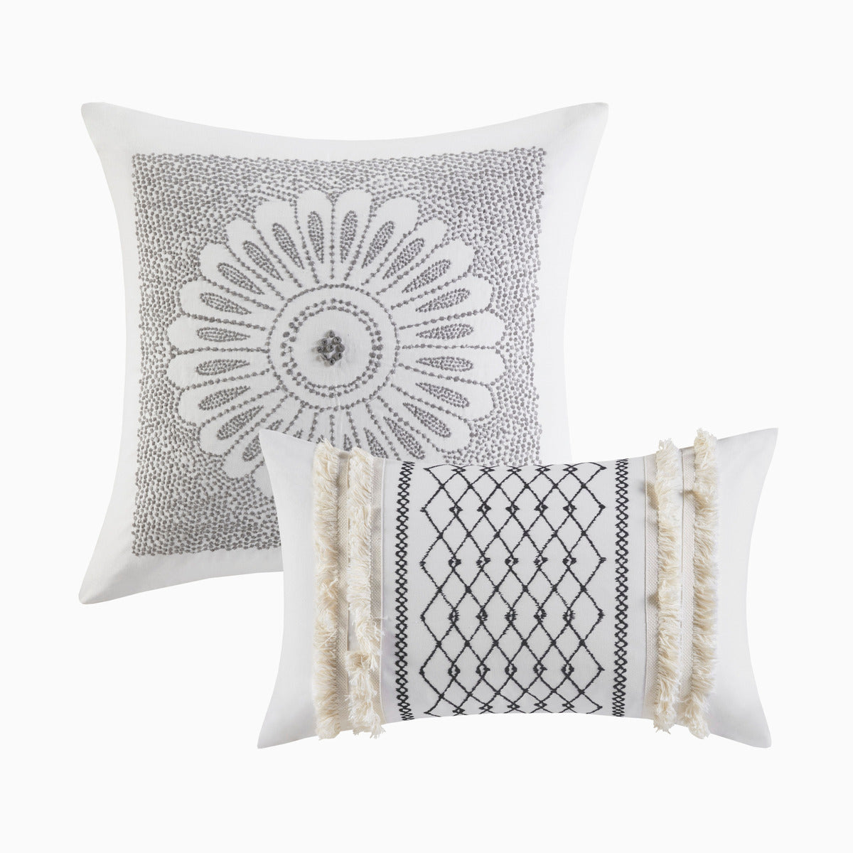 Cotton Printed Duvet Cover Set with Chenille - Full/Queen