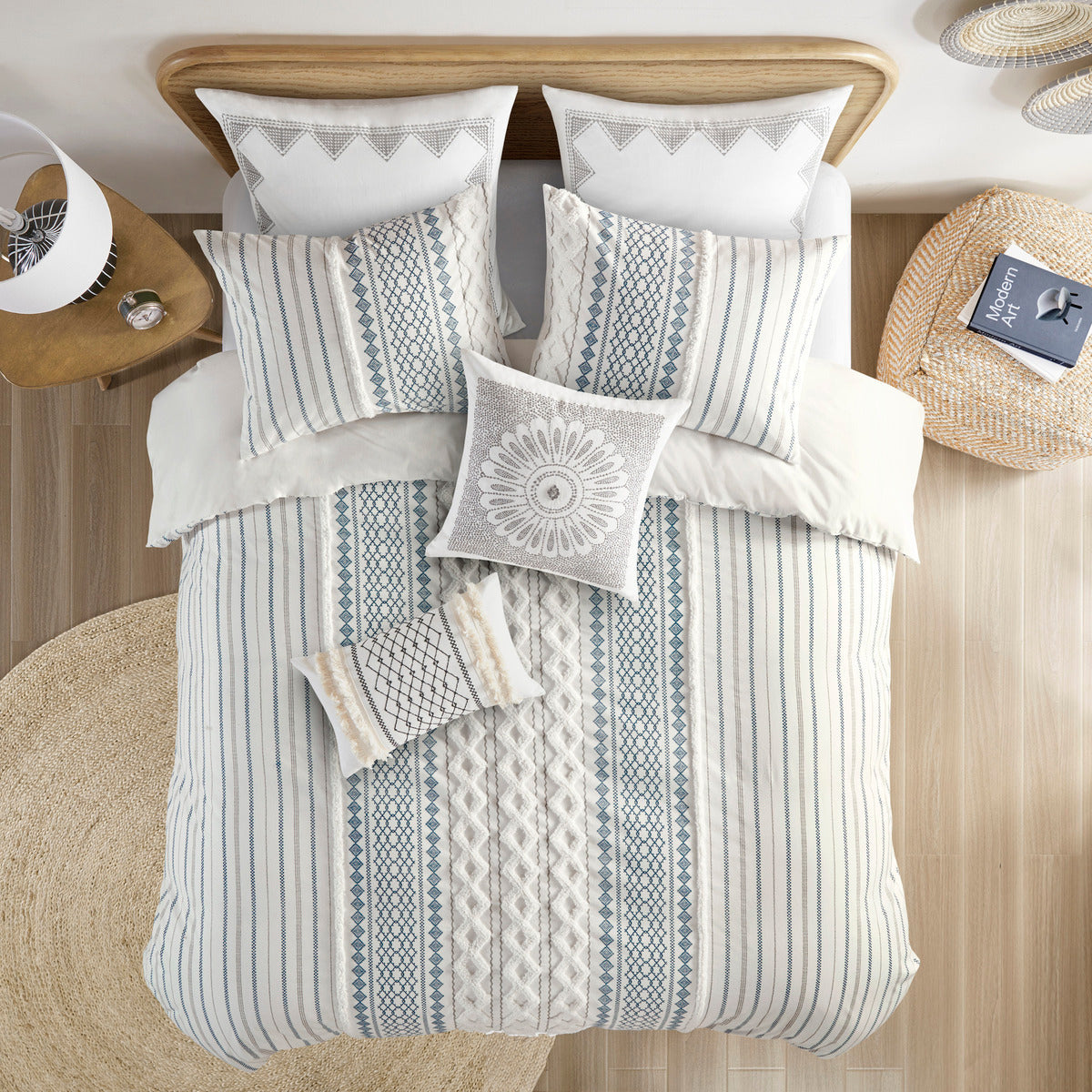 Cotton Printed Duvet Cover Set with Chenille - Full/Queen