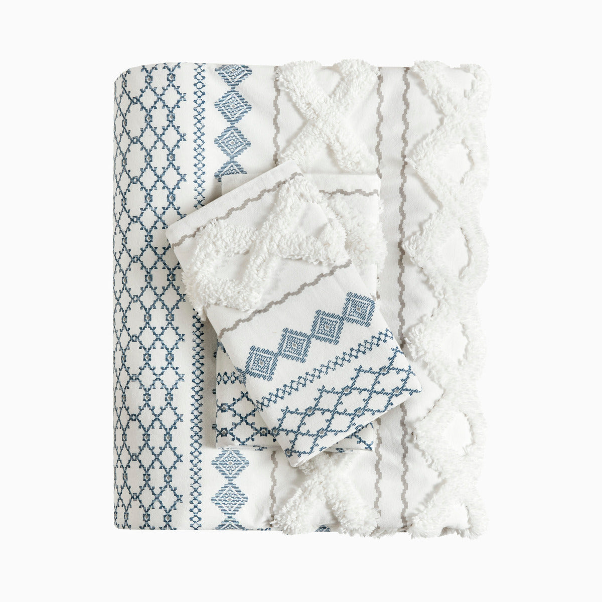 Cotton Printed Duvet Cover Set with Chenille - Full/Queen
