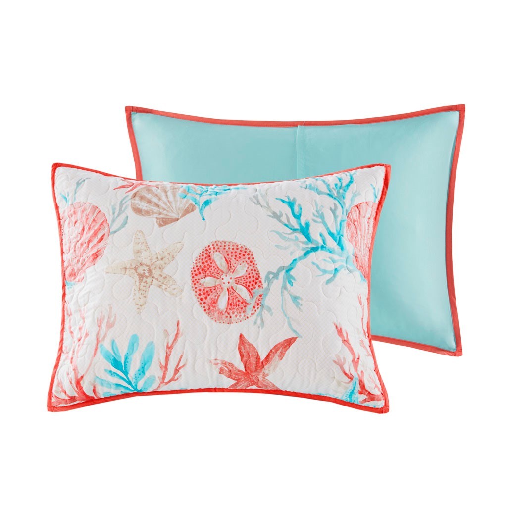 Cotton Sateen Quilt Set with Decorative Throw Pillows - Coral Full/Queen
