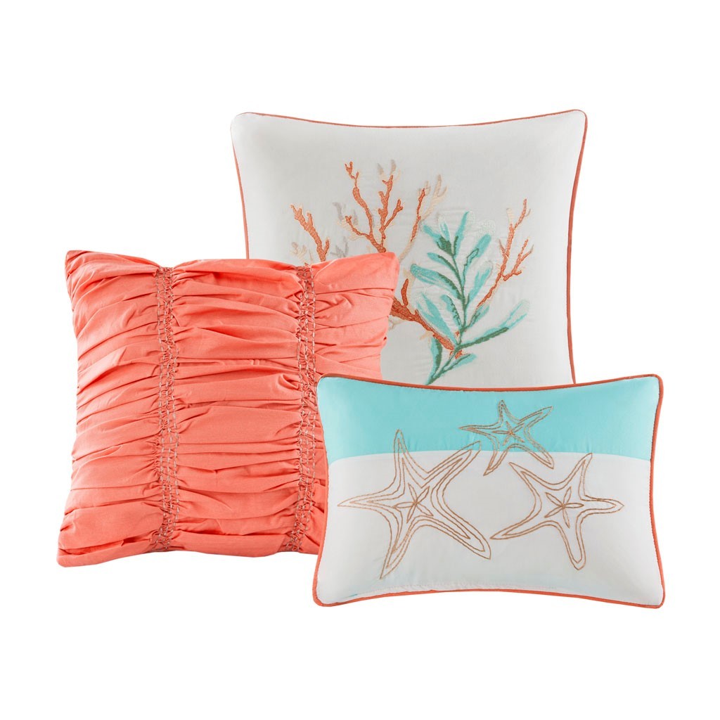 Cotton Sateen Quilt Set with Decorative Throw Pillows - Coral Full/Queen