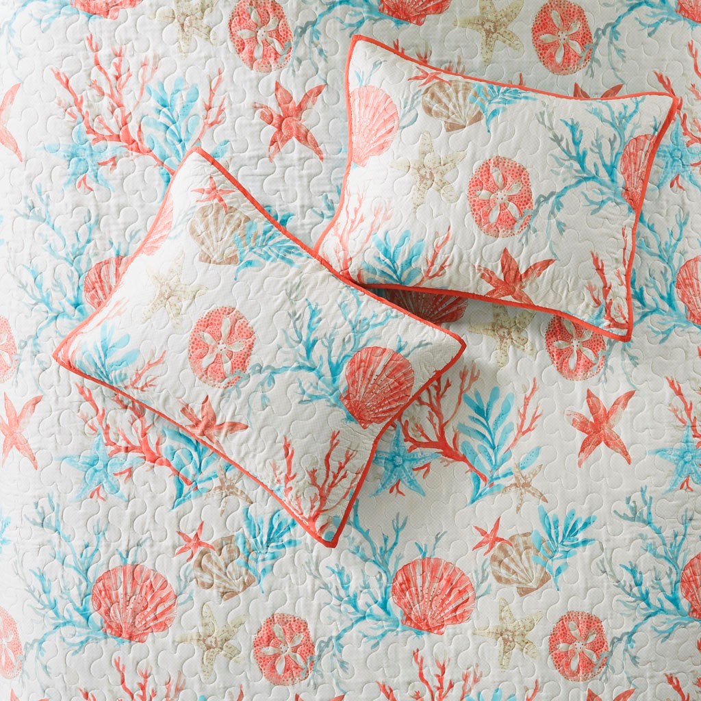 Cotton Sateen Quilt Set with Decorative Throw Pillows - Coral Full/Queen
